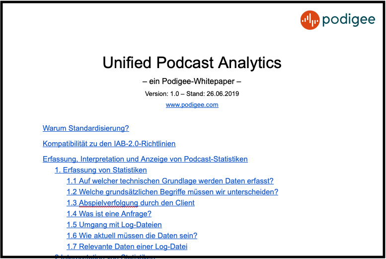 Podigee veröffentlicht Whitepaper zur Präzisierung der IAB-Richtlinien und führt neue Analytics ein