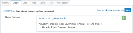 google podcast export tab podigee